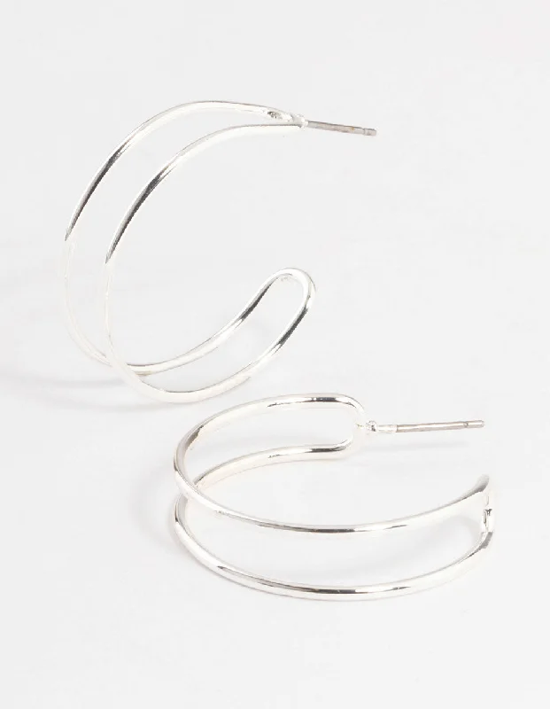 Women’s bold statement earrings-Silver Wire Double Hoop Earrings