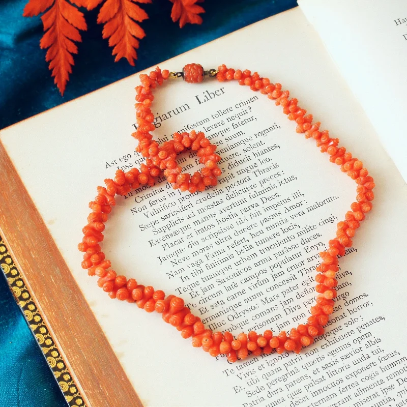 Adjustable necklaces for women-Finest Treasure! Hand Carved Antique Georgian Coral Necklace