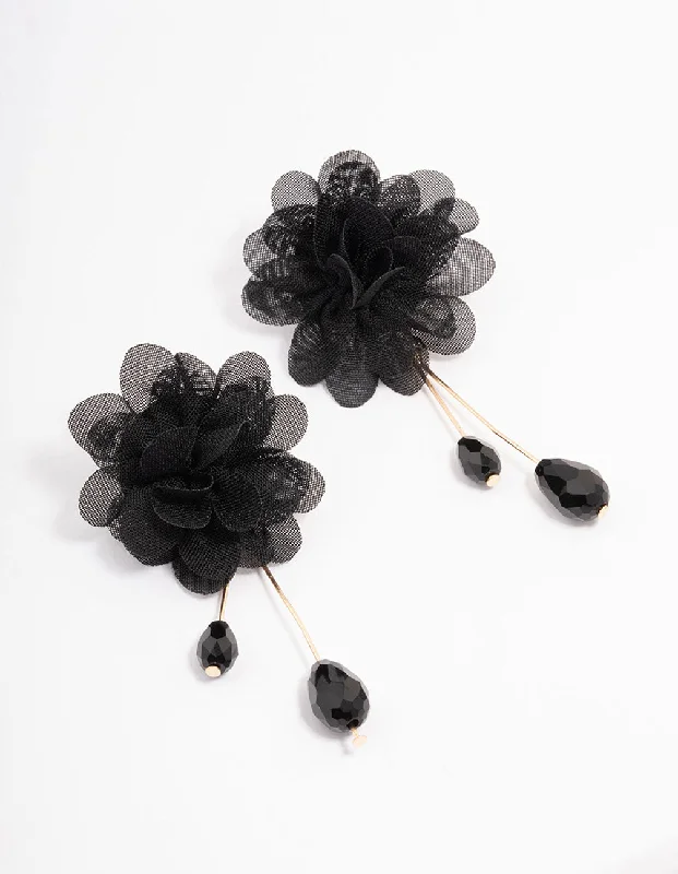 Affordable earrings for women-Black Layered Flower Drop Earrings