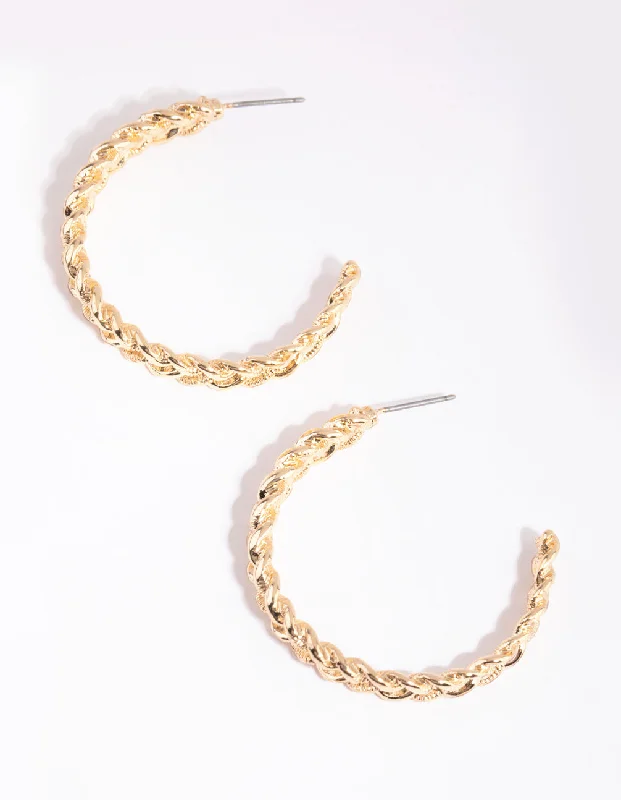 Women’s statement chandelier earrings-Gold Textured Hoop Earrings