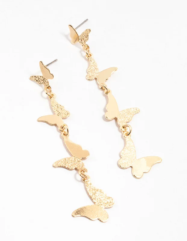 Women’s statement earrings-Gold Butterfly Strand Drop Earrings