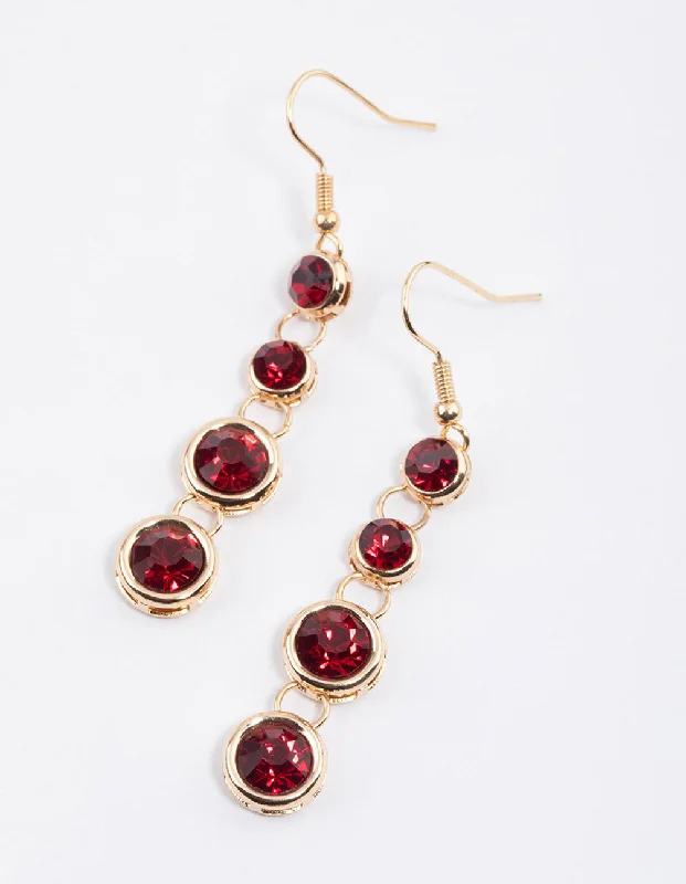 Women’s artistic earrings-Red Graduating Round Diamante Drop Earrings