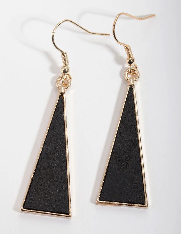 Women’s vintage hoop earrings-Black & Gold Triangle Earrings