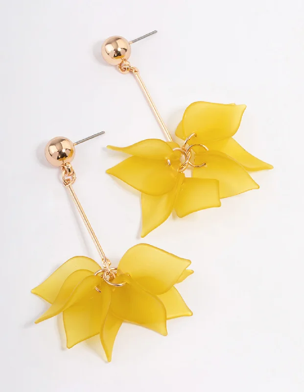 Women’s dangling diamond earrings-Yellow Petal Stack Drop Earrings