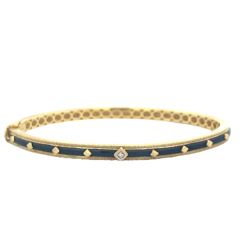 Women’s bracelets with charms-Black Enamel Diamond Bangle in 18k Yellow Gold