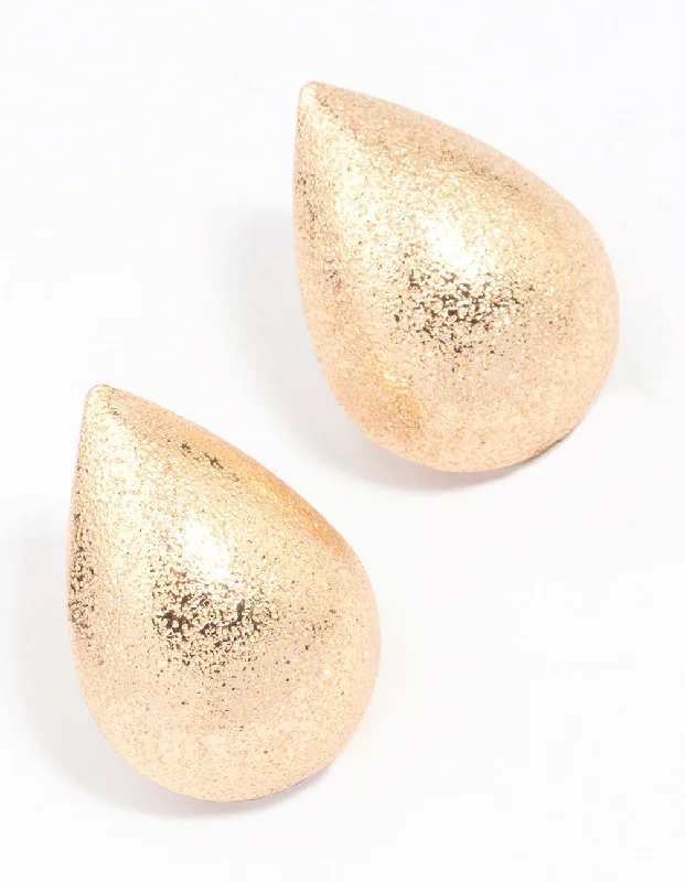 Women’s chandelier earrings-Gold Sandblast Teardrop Stud Earrings