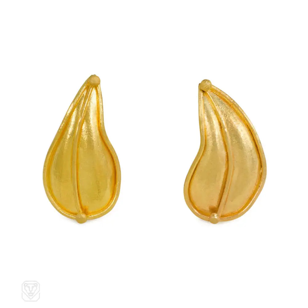 Designer earrings for women-22k gold leaf earrings, Sara Bacsh