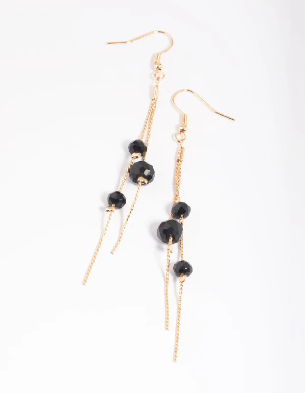 Women’s square-shaped earrings-Black Facet Chain Drop Earrings