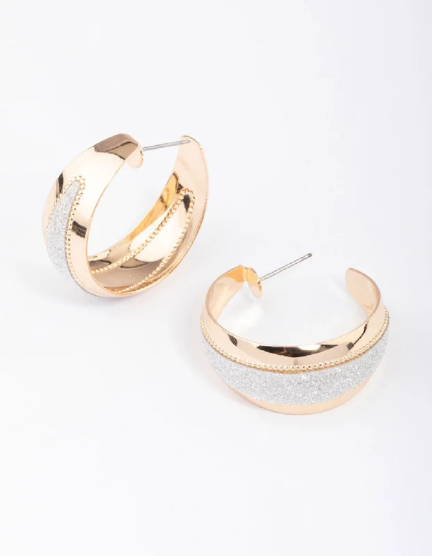 Women’s silver drop earrings-Gold & Silver Wide Glitter Stripe Hoop Earrings