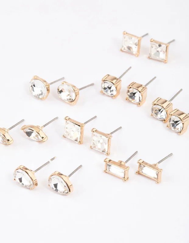 Women’s rose gold earrings-Gold Classic Mixed Stone Earrings 8-Pack