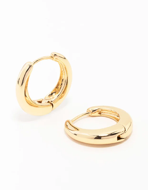 Affordable diamond earrings for women-Gold Plain Clicker Huggie Earrings