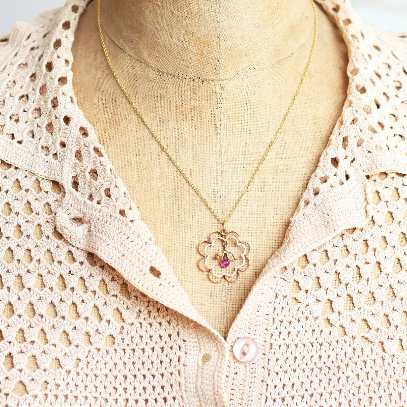 Unique gold necklaces for women-Antique Edwardian Pink Garnet & Gold Pendant