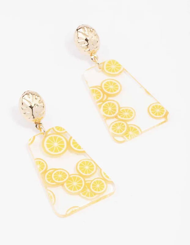 Women’s celestial earrings-Yellow Textured Lemon Drop Earrings