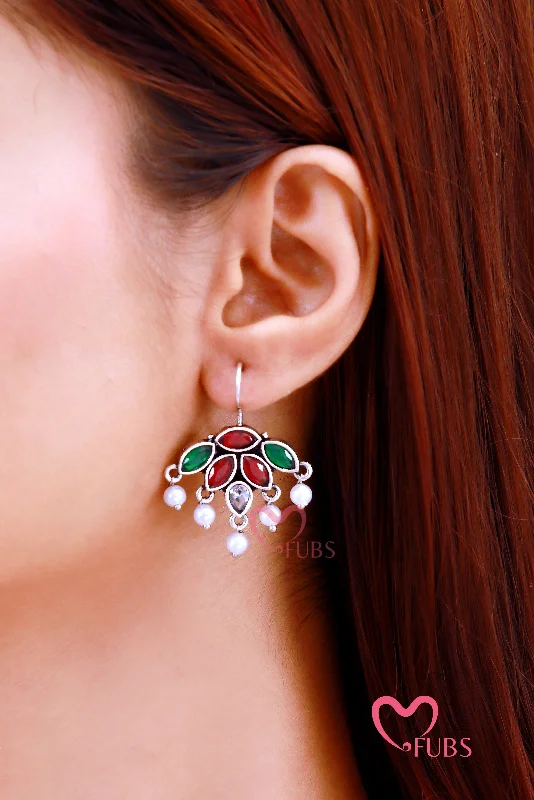 Women’s vintage-style earrings-Colorful Kundan Oxidized Earrings