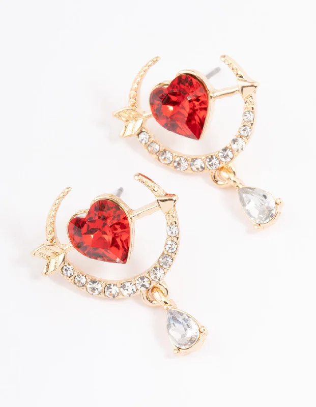 Women’s rhinestone earrings-Red Cross Heart Drop Earrings