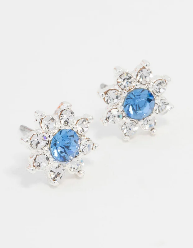 Women’s trendy hoop earrings-Blue Bohemia Czech Crystal Flower Halo Gold Stud Earrings