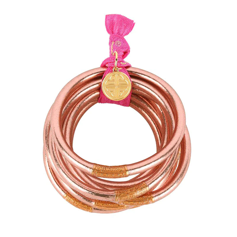 Women’s leather cuff bracelets-Rose Gold BuDha All Weather Bangle Set