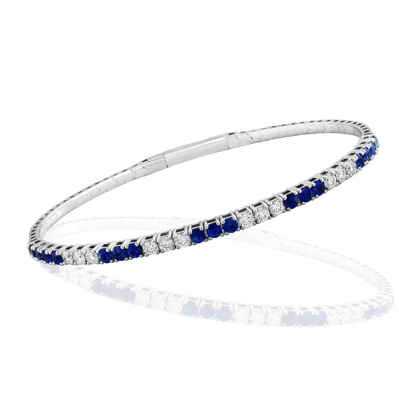 Women’s stretch bracelets-18K White Gold Sapphire and Diamond Bangle