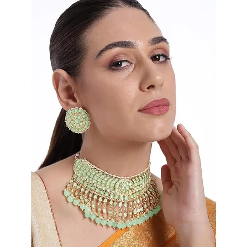 Women’s necklaces with emerald stones-Etnico Gold Plated Traditional Kundan & Pearl Studded Choker Necklace Set For Women/Girls (K7210) (Full Mint)