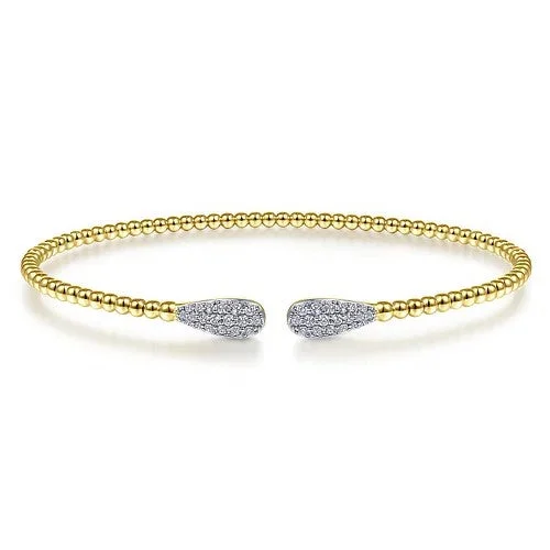 Women’s rose gold bracelets-14K Yellow Gold Bujukan Diamond Teardrops Bangle