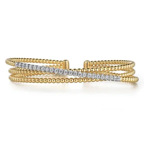 Women’s bangles with intricate designs-14K White-Yellow Gold Bujukan Diamond Criss Cross Bangle