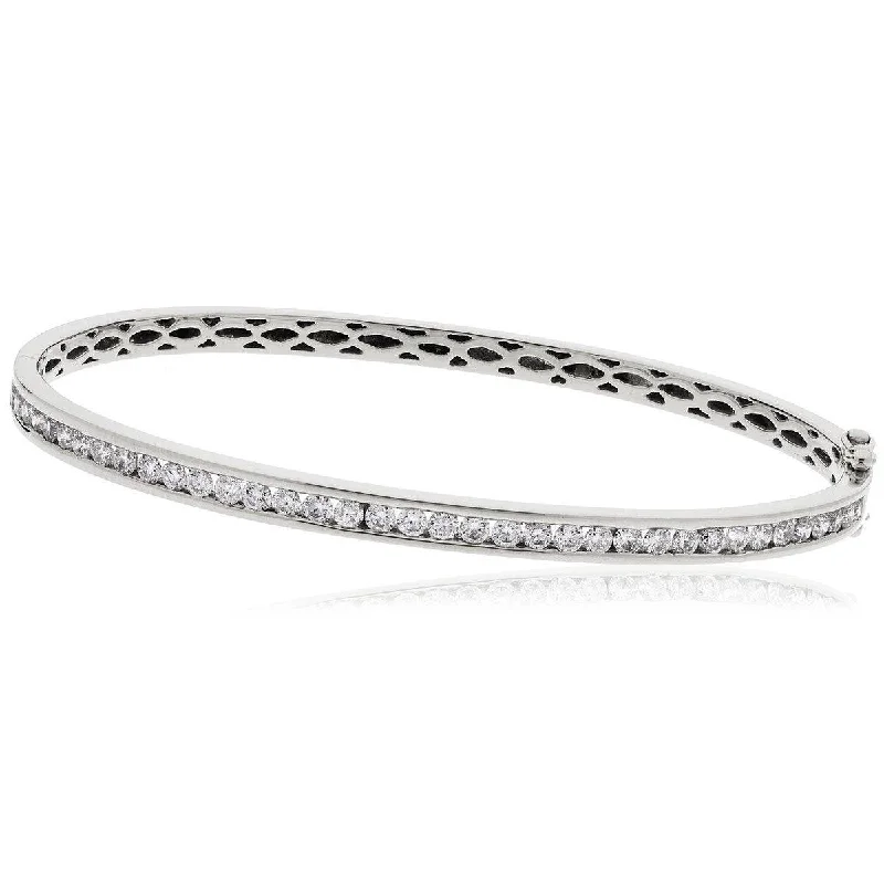 Women’s bangles with ruby stones-DIAMOND CHANNEL HALF SETTING BANGLE IN 18K WHITE GOLD