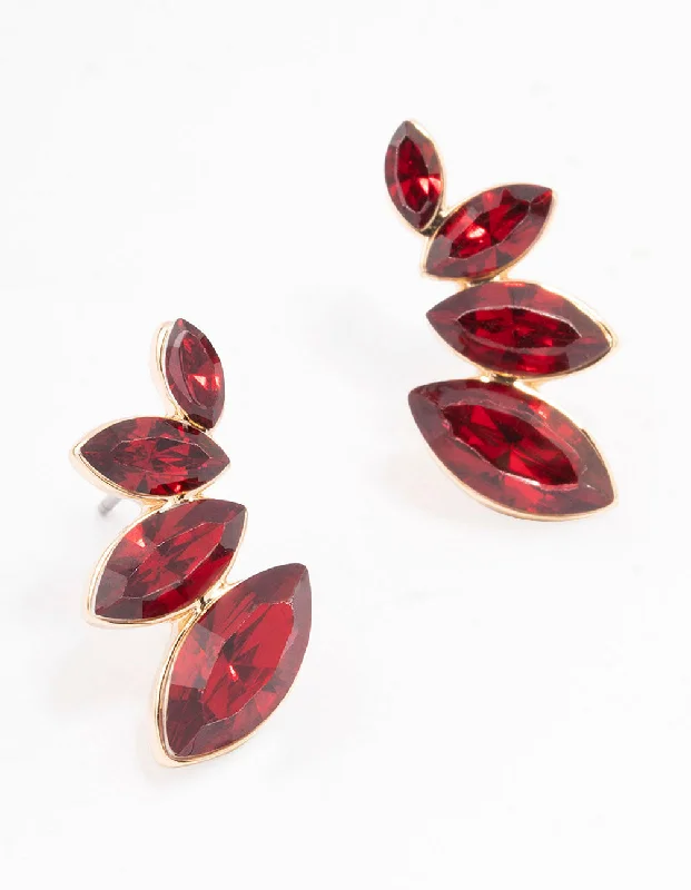 Women’s diamond drop earrings-Red Graduating Marquise Stud Earrings