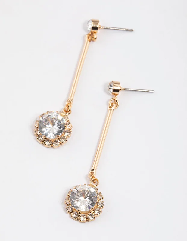 Women’s gemstone stud earrings-Gold Diamante Surrounded Stack Drop Earrings