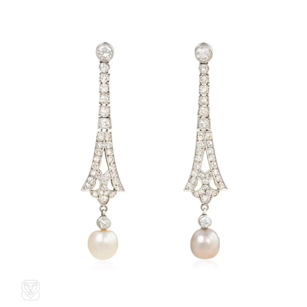 Women’s vintage hoop earrings-Art Deco diamond and grey and white pearl earrings