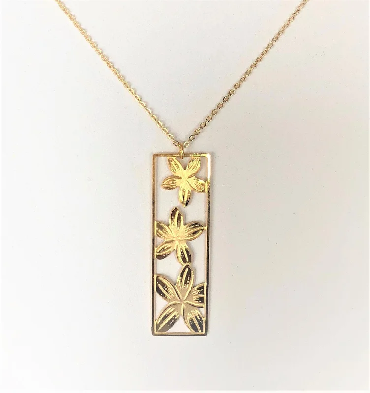 Diamond necklace chains for women-Rectangle Plumeria Necklace