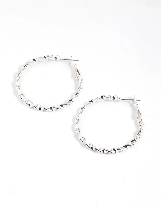 Women’s drop earrings-Silver Classic Twisted Hoop Earrings