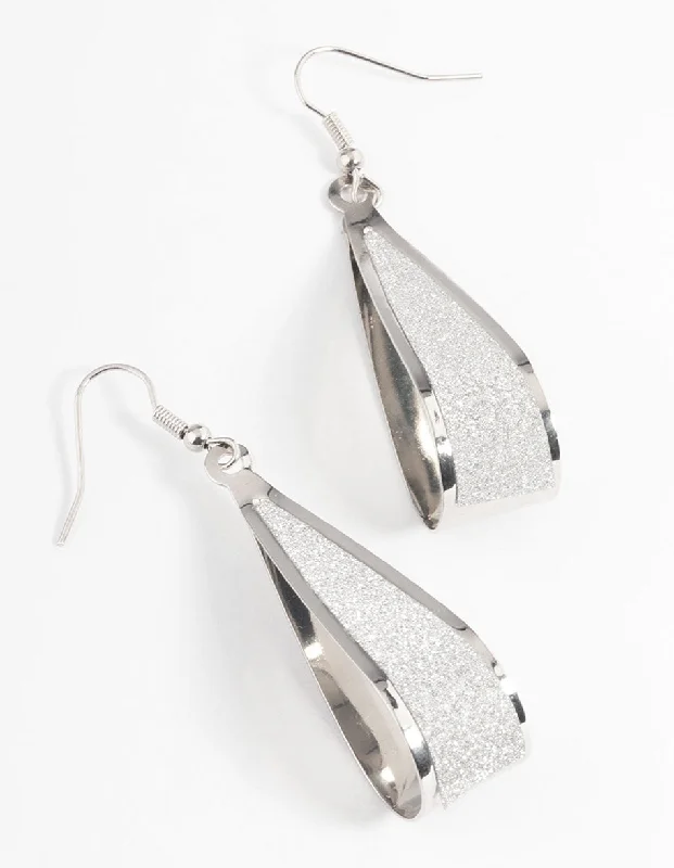 Diamond earrings for women-Silver Glitter Paper Fold Drop Earrings