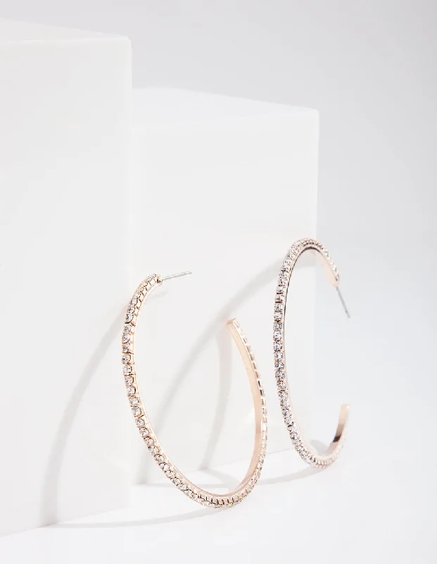 Women’s rose gold earrings-Diamante Rose Gold Hoop Earrings