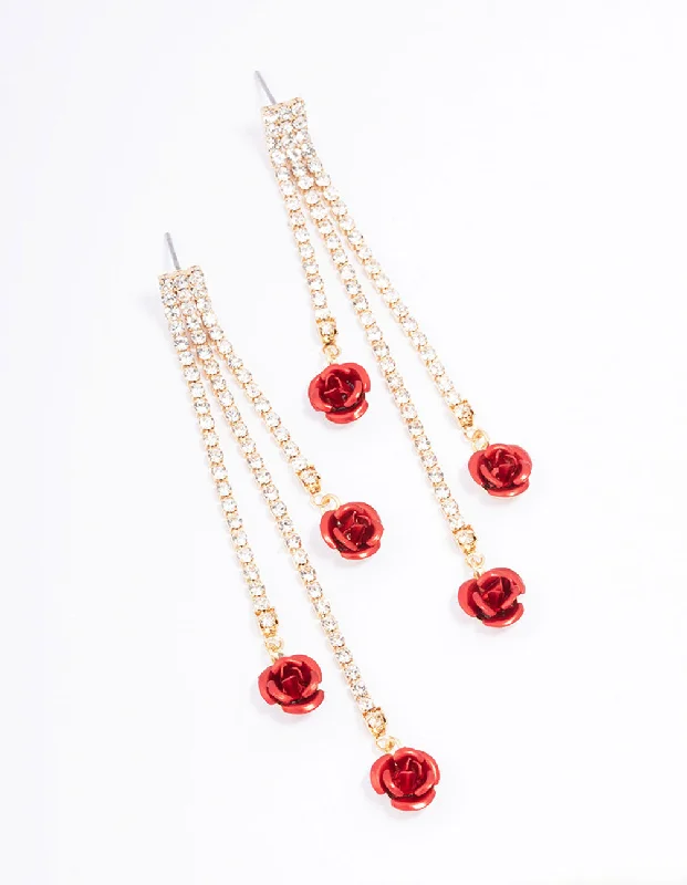 Women’s eco-friendly earrings-Red Cup Chain Flower Drop Earrings