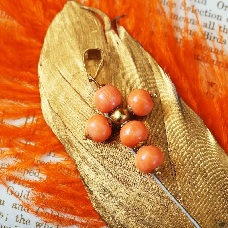 Trendy pearl necklaces for women-Charming Beaded Peach Sciacca Coral Cross