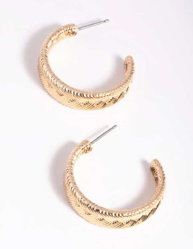 Women’s gold dangly earrings-Gold Zigzag Text Hoop Earrings