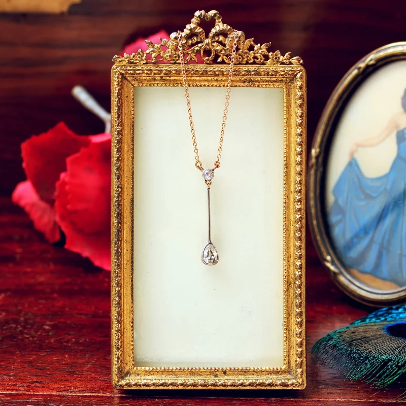 Vintage-style gold necklaces for women-Darling Antique Pear Cut Diamond Pendant