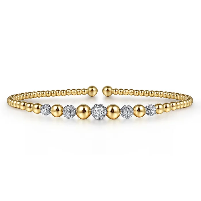 Women’s gemstone bangle sets-14K Yellow-White Gold Bujukan Diamond Stations Bangle