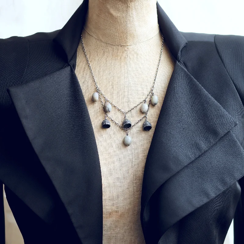 Women’s necklaces with emerald stones-Vintage Mid Century Silver Acorn Necklace