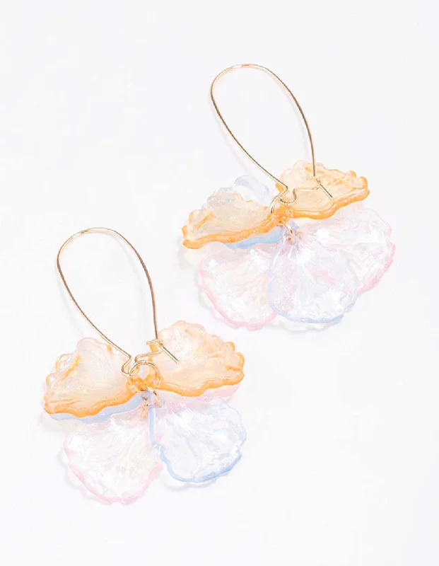 Women’s sterling silver earrings-Gold Multi Acrylic Petal Hook Drop Earrings