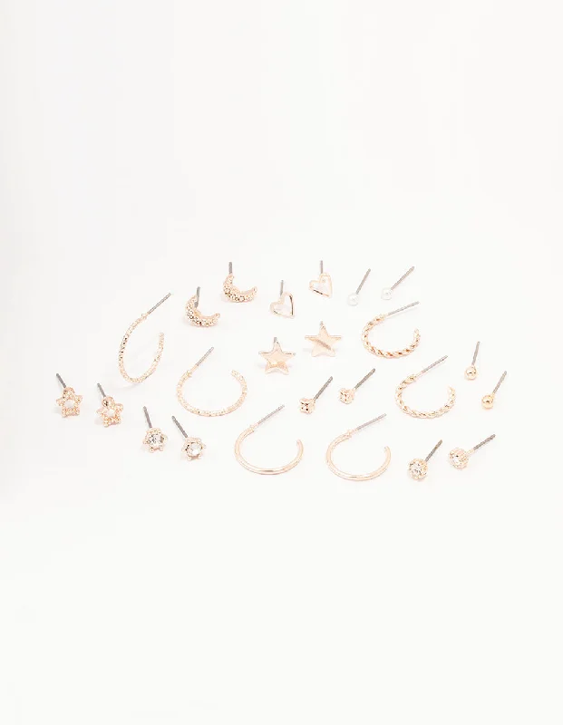 Women’s luxury hoop earrings-Rose Gold Celestial Heart Earring 12-Pack