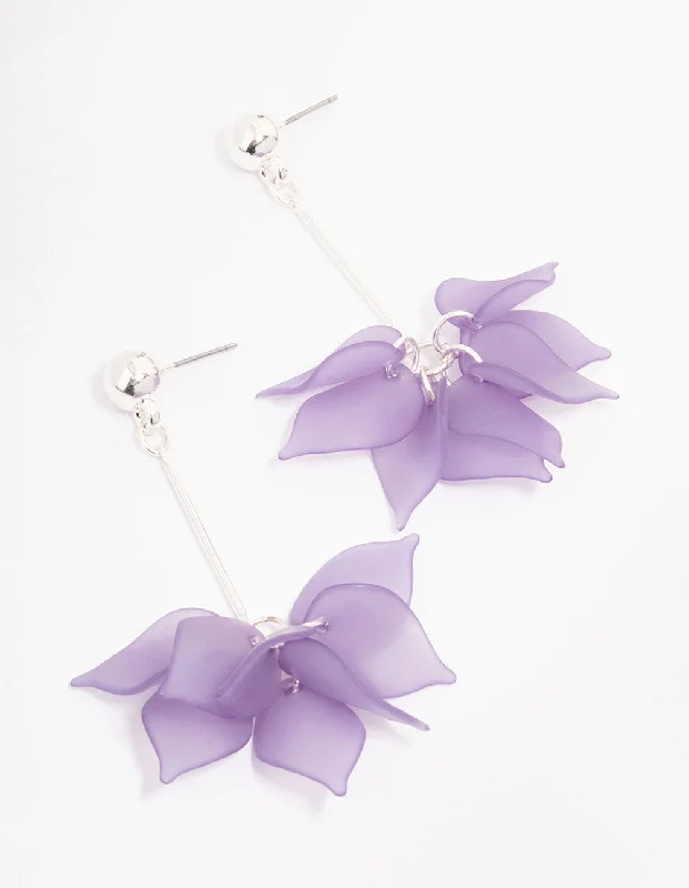 Unique earrings with gemstones-Purple Frosted Petal Bar Drop Earrings