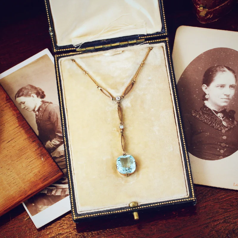 Women’s necklaces with intricate designs-Finest Edwardian Aquamarine & Diamond Lavaliere Necklace