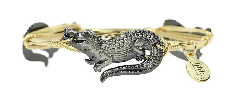 Women’s cuff bracelets-The Pewter Alligator Bangle