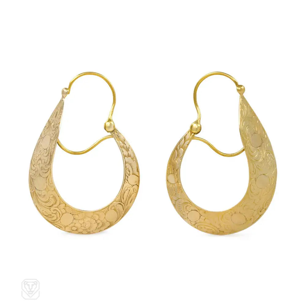 Women’s small hoop earrings-Antique gold tapered hoop earrings