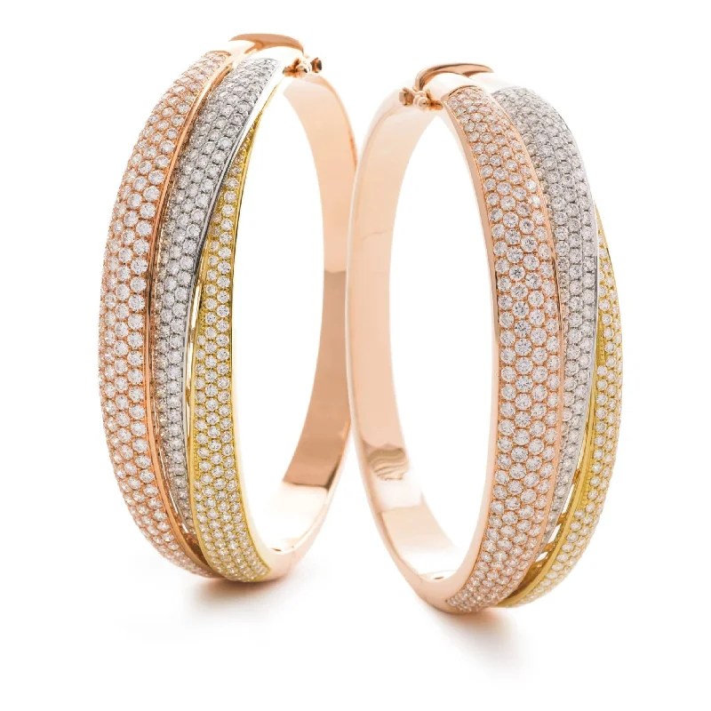 Women’s delicate bangle bracelets-DIAMOND FIZED PAVE SETTING TRIPLE BAND BANGLE IN 18K THREE COLOUR GOLD