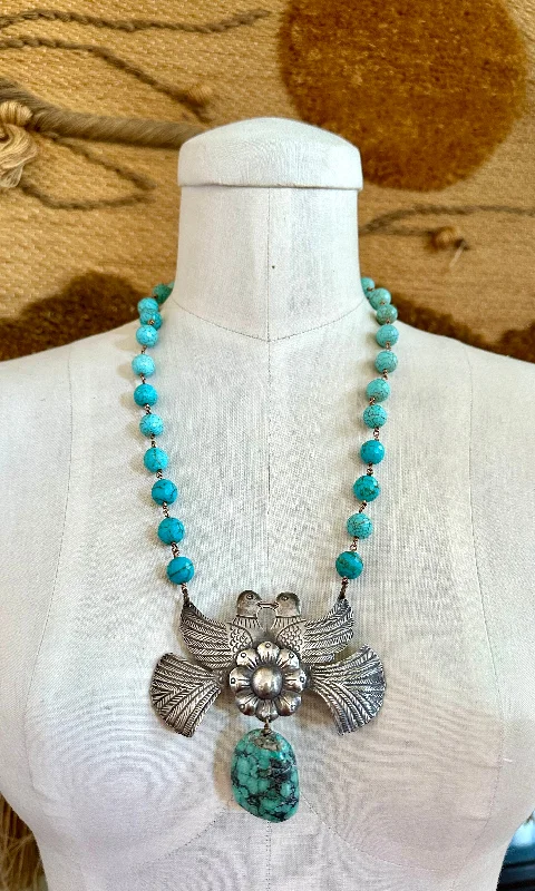 Women’s necklaces with vintage designs-TARA GASPARIAN Lovebirds Turquoise Necklace Strand • 96.5 g