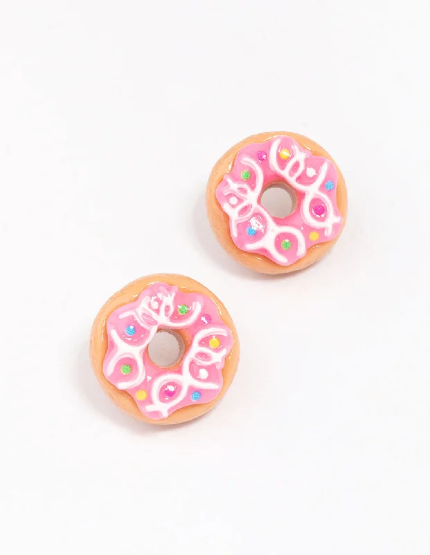 Boho-style earrings for women-Pink Doughnut Stud Earrings