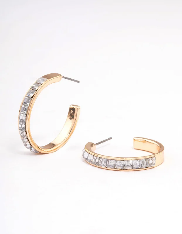 Women’s diamond stud earrings-Gold Encased Diamante Hoop Earrings