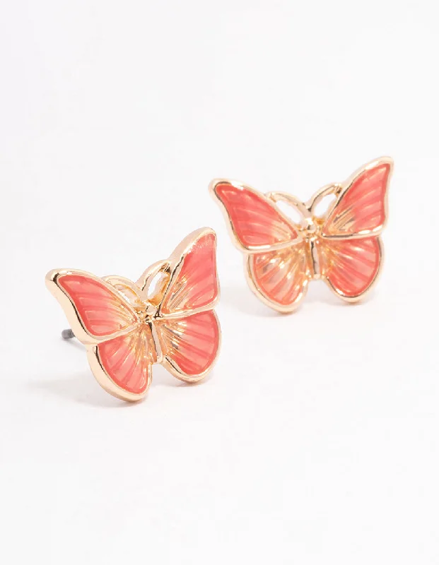 Women’s classic diamond earrings-Pink Butterfly Stud Earirngs